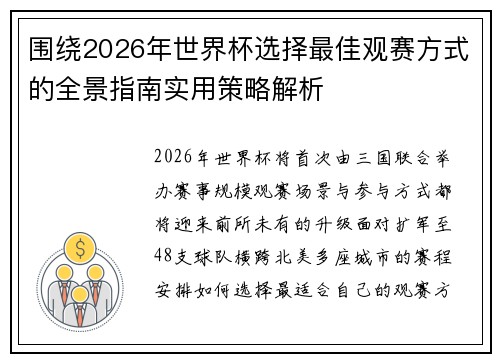 围绕2026年世界杯选择最佳观赛方式的全景指南实用策略解析